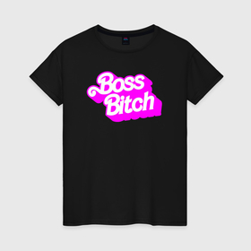 Женская футболка хлопок с принтом Boss bitch в Тюмени, 100% хлопок | прямой крой, круглый вырез горловины, длина до линии бедер, слегка спущенное плечо | 