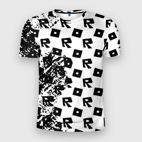 Мужская футболка 3D Slim с принтом Roblox pattern game black в Белгороде, 100% полиэстер с улучшенными характеристиками | приталенный силуэт, круглая горловина, широкие плечи, сужается к линии бедра | Тематика изображения на принте: 