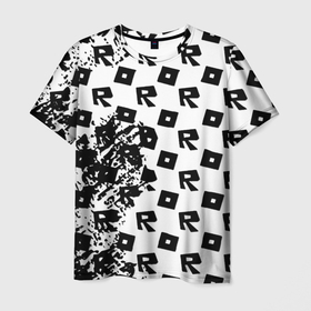 Мужская футболка 3D с принтом Roblox pattern game black в Санкт-Петербурге, 100% полиэфир | прямой крой, круглый вырез горловины, длина до линии бедер | 