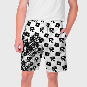 Мужские шорты 3D с принтом Roblox pattern game black в Белгороде,  полиэстер 100% | прямой крой, два кармана без застежек по бокам. Мягкая трикотажная резинка на поясе, внутри которой широкие завязки. Длина чуть выше колен | Тематика изображения на принте: 