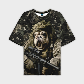 Мужская футболка oversize 3D с принтом Мастиф снайпер в Санкт-Петербурге,  |  | 