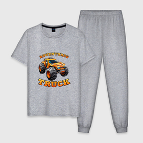 Мужская пижама хлопок с принтом Крутой внедорожник в Тюмени, 100% хлопок | брюки и футболка прямого кроя, без карманов, на брюках мягкая резинка на поясе и по низу штанин
 | 