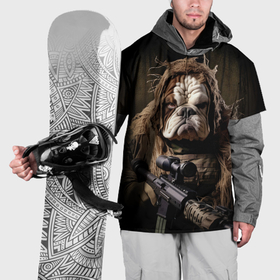 Накидка на куртку 3D с принтом Английский бульдог суровый воин , 100% полиэстер |  | Тематика изображения на принте: 