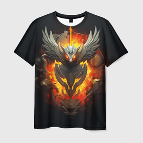 Мужская футболка 3D с принтом Огненный символ орла в Белгороде, 100% полиэфир | прямой крой, круглый вырез горловины, длина до линии бедер | 