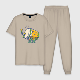 Мужская пижама хлопок с принтом Барабан , 100% хлопок | брюки и футболка прямого кроя, без карманов, на брюках мягкая резинка на поясе и по низу штанин
 | 