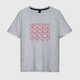 Мужская футболка хлопок Oversize с принтом 14 сердечек 14 февраля в Новосибирске, 100% хлопок | свободный крой, круглый ворот, “спинка” длиннее передней части | 