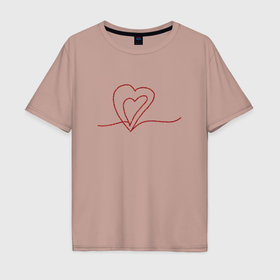 Мужская футболка хлопок Oversize с принтом Два любящих сердца в сердце в Петрозаводске, 100% хлопок | свободный крой, круглый ворот, “спинка” длиннее передней части | 