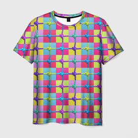 Мужская футболка 3D с принтом Разноцветная спортивная сетка в Тюмени, 100% полиэфир | прямой крой, круглый вырез горловины, длина до линии бедер | 