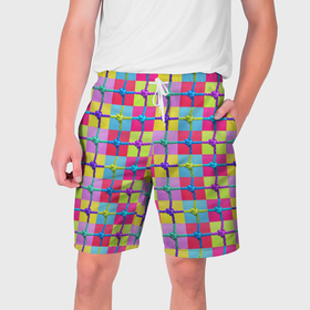Мужские шорты 3D с принтом Разноцветная спортивная сетка в Курске,  полиэстер 100% | прямой крой, два кармана без застежек по бокам. Мягкая трикотажная резинка на поясе, внутри которой широкие завязки. Длина чуть выше колен | 