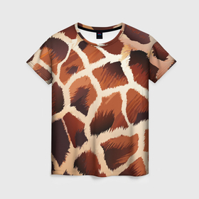 Женская футболка 3D с принтом Пятнистый мех жирафа в Кировске, 100% полиэфир ( синтетическое хлопкоподобное полотно) | прямой крой, круглый вырез горловины, длина до линии бедер | 