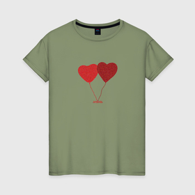 Женская футболка хлопок с принтом Два сердца шарика любовь в Санкт-Петербурге, 100% хлопок | прямой крой, круглый вырез горловины, длина до линии бедер, слегка спущенное плечо | 