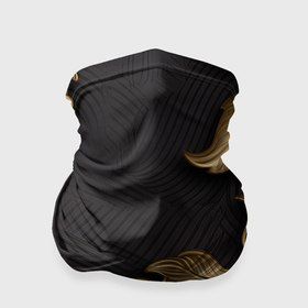 Бандана-труба 3D с принтом Объемные золотые листья на черной ткани лепнина в Екатеринбурге, 100% полиэстер, ткань с особыми свойствами — Activecool | плотность 150‒180 г/м2; хорошо тянется, но сохраняет форму | 