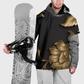 Накидка на куртку 3D с принтом Объемные золотые листья на черной ткани лепнина в Санкт-Петербурге, 100% полиэстер |  | 