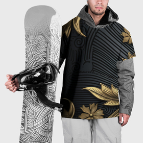 Накидка на куртку 3D с принтом Объемные золотые листья на черной ткани  лепнина в Санкт-Петербурге, 100% полиэстер |  | 