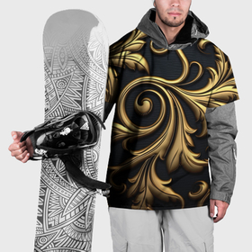 Накидка на куртку 3D с принтом Объемные золотые листья на черном фоне лепнина в Екатеринбурге, 100% полиэстер |  | Тематика изображения на принте: 