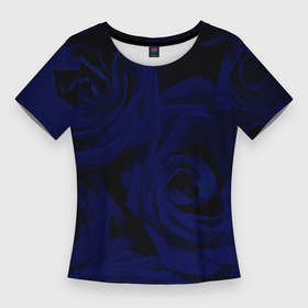 Женская футболка 3D Slim с принтом Крупные розы тёмно синий в Белгороде,  |  | 