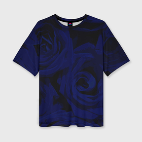 Женская футболка oversize 3D с принтом Крупные розы тёмно синий в Белгороде,  |  | 