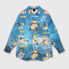 Мужская рубашка oversize 3D с принтом Паттерн чаек на полигональном синем в Кировске,  |  | Тематика изображения на принте: 