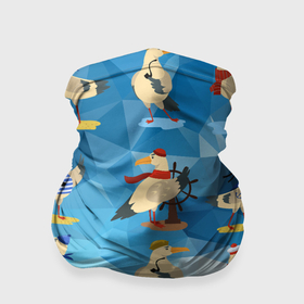 Бандана-труба 3D с принтом Паттерн чаек на полигональном синем в Тюмени, 100% полиэстер, ткань с особыми свойствами — Activecool | плотность 150‒180 г/м2; хорошо тянется, но сохраняет форму | 