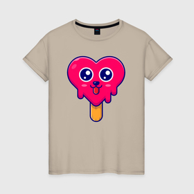 Женская футболка хлопок с принтом Мороженое сердечко в Белгороде, 100% хлопок | прямой крой, круглый вырез горловины, длина до линии бедер, слегка спущенное плечо | 