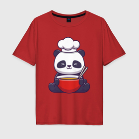Мужская футболка хлопок Oversize с принтом Панда поварёнок , 100% хлопок | свободный крой, круглый ворот, “спинка” длиннее передней части | 