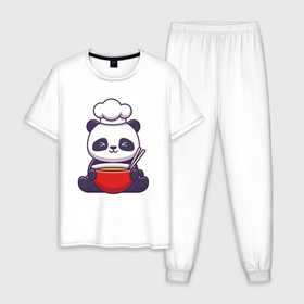 Мужская пижама хлопок с принтом Панда поварёнок в Курске, 100% хлопок | брюки и футболка прямого кроя, без карманов, на брюках мягкая резинка на поясе и по низу штанин
 | Тематика изображения на принте: 