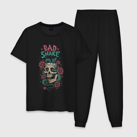 Мужская пижама хлопок с принтом Bad snake skull , 100% хлопок | брюки и футболка прямого кроя, без карманов, на брюках мягкая резинка на поясе и по низу штанин
 | Тематика изображения на принте: 