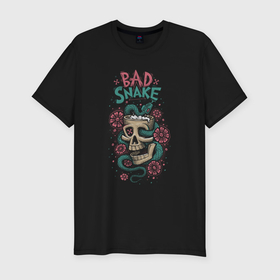 Мужская футболка хлопок Slim с принтом Bad snake skull в Петрозаводске, 92% хлопок, 8% лайкра | приталенный силуэт, круглый вырез ворота, длина до линии бедра, короткий рукав | 