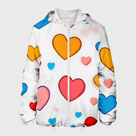 Мужская куртка 3D с принтом Сердца сердечки в Ухте, ткань верха — 100% полиэстер, подклад — флис | прямой крой, подол и капюшон оформлены резинкой с фиксаторами, два кармана без застежек по бокам, один большой потайной карман на груди. Карман на груди застегивается на липучку | 