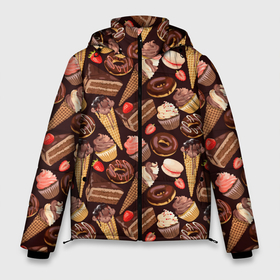 Мужская зимняя куртка 3D с принтом Шоколадные сладости в Тюмени, верх — 100% полиэстер; подкладка — 100% полиэстер; утеплитель — 100% полиэстер | длина ниже бедра, свободный силуэт Оверсайз. Есть воротник-стойка, отстегивающийся капюшон и ветрозащитная планка. 

Боковые карманы с листочкой на кнопках и внутренний карман на молнии. | 