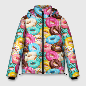 Мужская зимняя куртка 3D с принтом Пончики глазированные в Тюмени, верх — 100% полиэстер; подкладка — 100% полиэстер; утеплитель — 100% полиэстер | длина ниже бедра, свободный силуэт Оверсайз. Есть воротник-стойка, отстегивающийся капюшон и ветрозащитная планка. 

Боковые карманы с листочкой на кнопках и внутренний карман на молнии. | Тематика изображения на принте: 