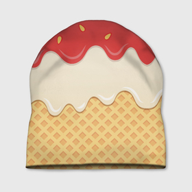 Шапка 3D с принтом Клубничное мороженое в Тюмени, 100% полиэстер | универсальный размер, печать по всей поверхности изделия | Тематика изображения на принте: 