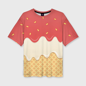 Женская футболка oversize 3D с принтом Клубничное мороженое в Санкт-Петербурге,  |  | 