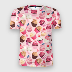 Мужская футболка 3D Slim с принтом Десерт любви   пирожные в Белгороде, 100% полиэстер с улучшенными характеристиками | приталенный силуэт, круглая горловина, широкие плечи, сужается к линии бедра | Тематика изображения на принте: 