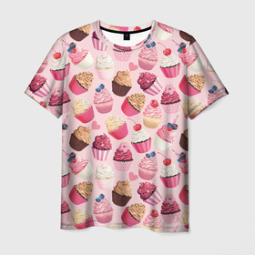Мужская футболка 3D с принтом Десерт любви   пирожные в Белгороде, 100% полиэфир | прямой крой, круглый вырез горловины, длина до линии бедер | Тематика изображения на принте: 