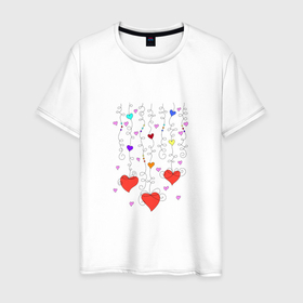 Мужская футболка хлопок с принтом Сердечная гирлянда в Кировске, 100% хлопок | прямой крой, круглый вырез горловины, длина до линии бедер, слегка спущенное плечо. | 