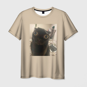 Мужская футболка 3D с принтом Котик из мема в Курске, 100% полиэфир | прямой крой, круглый вырез горловины, длина до линии бедер | 
