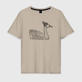 Мужская футболка хлопок Oversize с принтом Утка в шапке в Курске, 100% хлопок | свободный крой, круглый ворот, “спинка” длиннее передней части | 