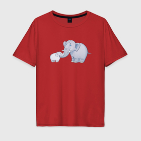 Мужская футболка хлопок Oversize с принтом Слониха со слоненком в Тюмени, 100% хлопок | свободный крой, круглый ворот, “спинка” длиннее передней части | 