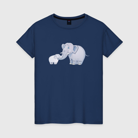 Женская футболка хлопок с принтом Слониха со слоненком , 100% хлопок | прямой крой, круглый вырез горловины, длина до линии бедер, слегка спущенное плечо | 