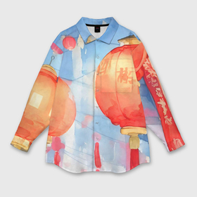 Мужская рубашка oversize 3D с принтом Китайские новогодние фонарики в Кировске,  |  | Тематика изображения на принте: 