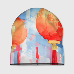 Шапка 3D с принтом Китайские новогодние фонарики в Кировске, 100% полиэстер | универсальный размер, печать по всей поверхности изделия | Тематика изображения на принте: 