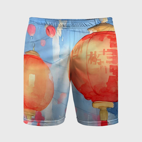 Мужские шорты спортивные с принтом Китайские новогодние фонарики в Кировске,  |  | Тематика изображения на принте: 