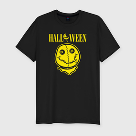 Мужская футболка хлопок Slim с принтом Halloween Nirvana в Белгороде, 92% хлопок, 8% лайкра | приталенный силуэт, круглый вырез ворота, длина до линии бедра, короткий рукав | 