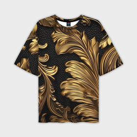 Мужская футболка oversize 3D с принтом Золотые листья винтажные лепнина в Кировске,  |  | 