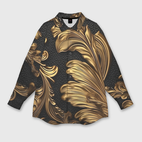Мужская рубашка oversize 3D с принтом Золотые листья винтажные лепнина в Кировске,  |  | 