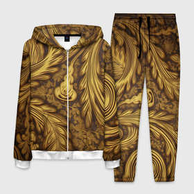 Мужской костюм 3D с принтом Темные золотые узоры лепнина в Екатеринбурге, 100% полиэстер | Манжеты и пояс оформлены тканевой резинкой, двухслойный капюшон со шнурком для регулировки, карманы спереди | 