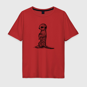 Мужская футболка хлопок Oversize с принтом Детеныш суриката в Новосибирске, 100% хлопок | свободный крой, круглый ворот, “спинка” длиннее передней части | Тематика изображения на принте: 