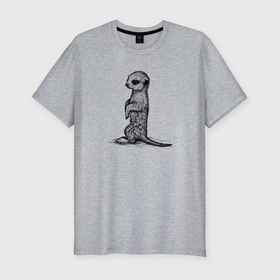 Мужская футболка хлопок Slim с принтом Детеныш суриката , 92% хлопок, 8% лайкра | приталенный силуэт, круглый вырез ворота, длина до линии бедра, короткий рукав | 
