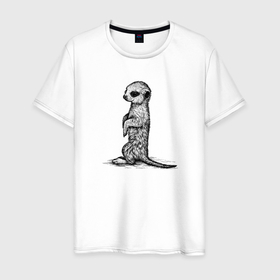 Мужская футболка хлопок с принтом Детеныш суриката в Тюмени, 100% хлопок | прямой крой, круглый вырез горловины, длина до линии бедер, слегка спущенное плечо. | Тематика изображения на принте: 